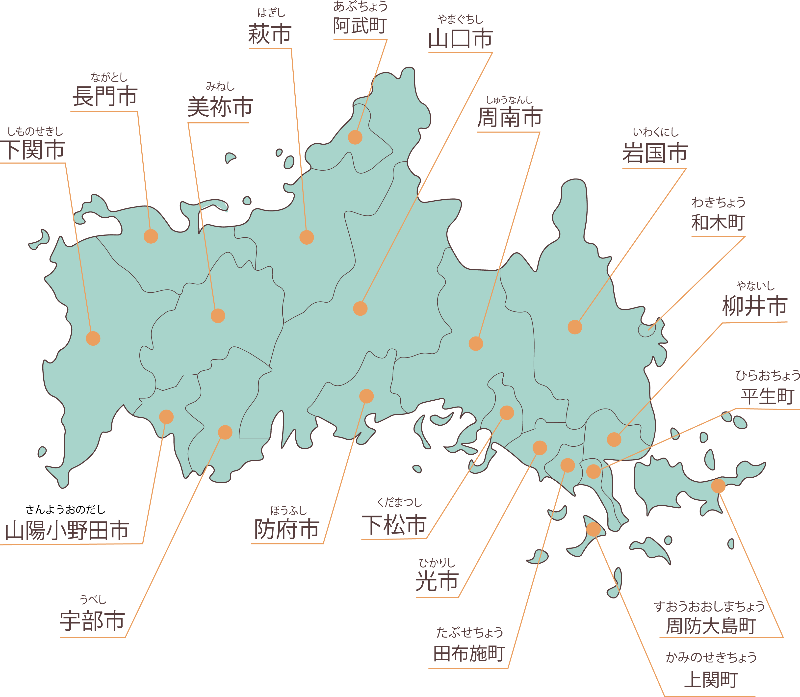 山口県の地図のイラスト