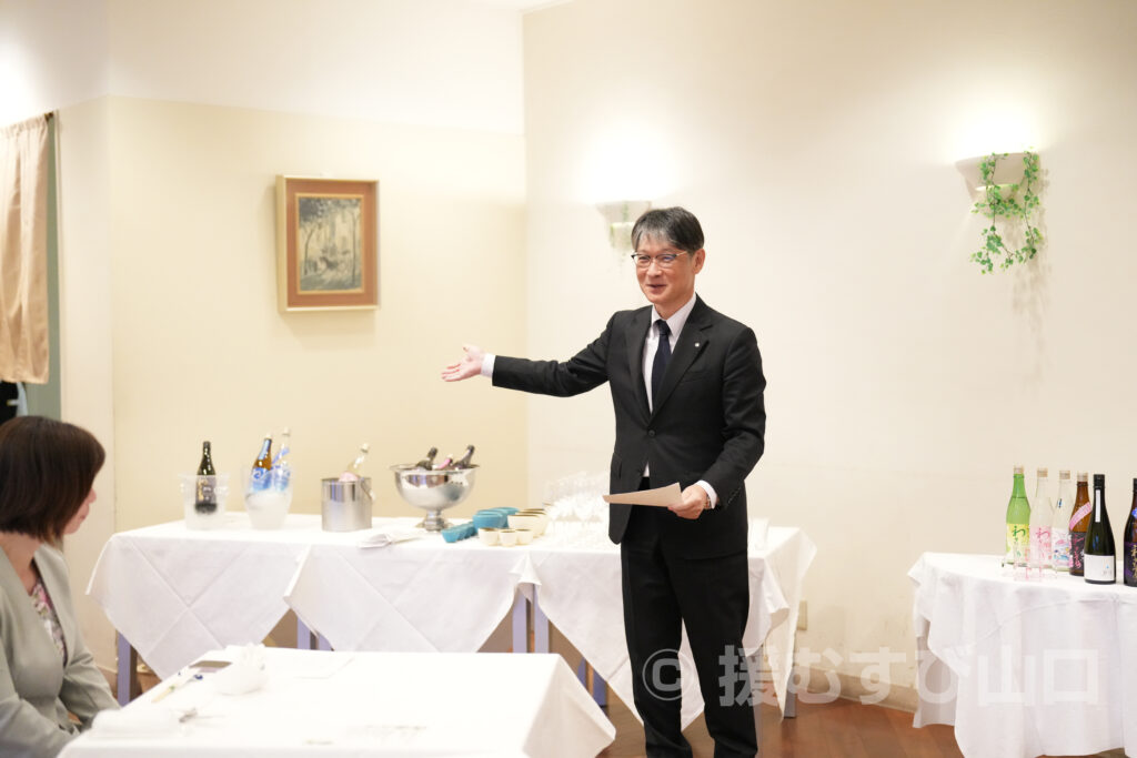 ①・援むすび山口・トライアングル・山口市・伊藤市長・新谷酒造・わかむすめ・セントコア山口・ヤスベェ・新井道子・まーちゃん・地域商社やまぐち株式会社